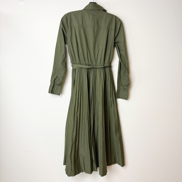 Derek Lam Collective Pleated Green Midi Shirt Dress Size 0 Women Olive Green RTR - Picture 6 of 10